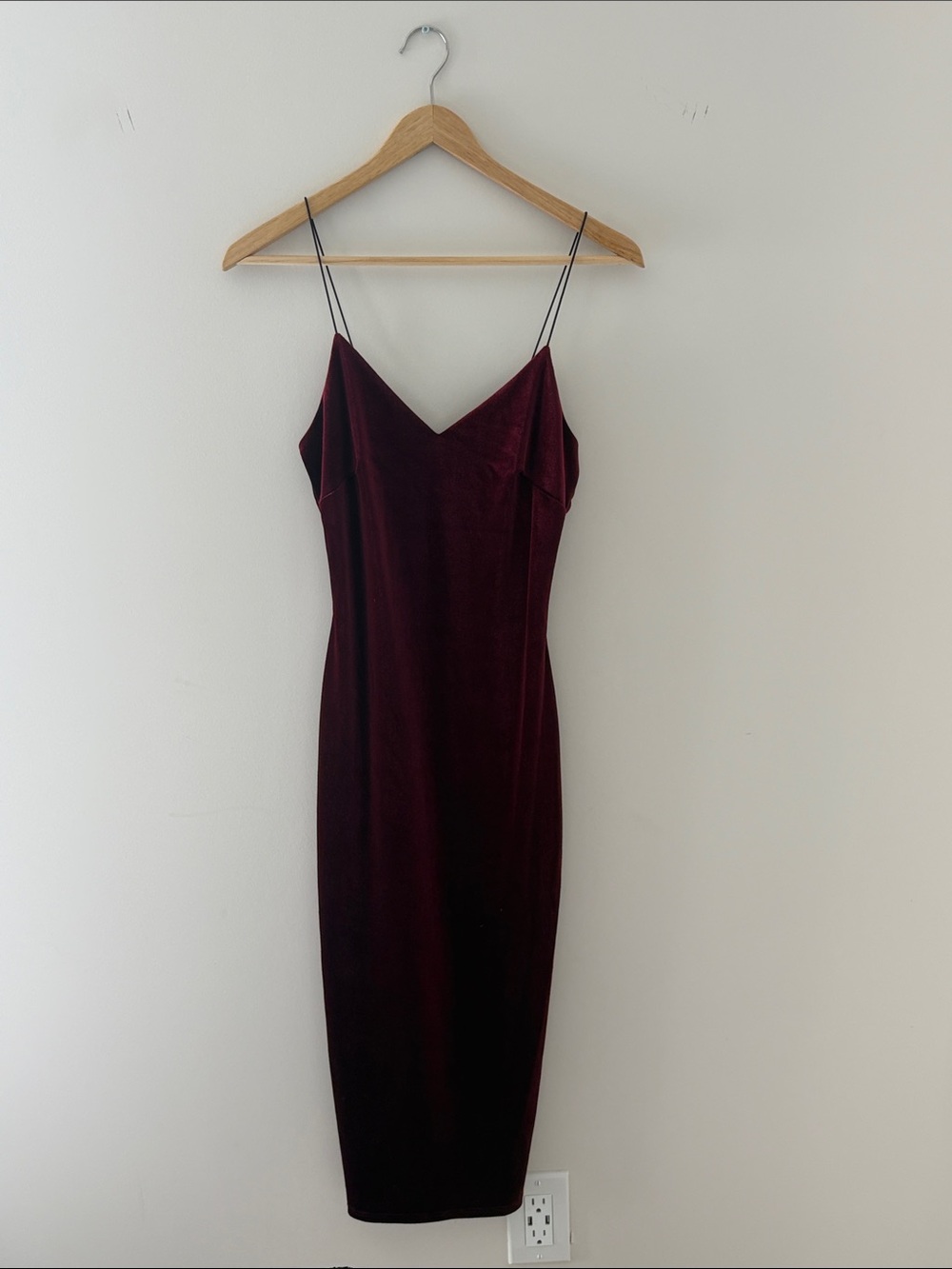 Room Service Velvet Spaghetti Strap Midi Dress - Burgundy